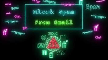 block spam from email Neon green-blue Fluorescent Text Animation green frame on black background video