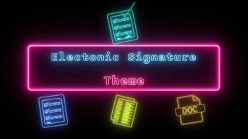 Electronic signature theme Neon red-blue Fluorescent Text Animation pink frame on black background video