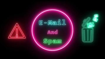 E-mail and spam Neon green-blue Fluorescent Text Animation pink frame on black background video