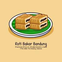 Roti bakar Bandung media tostado un pan con llenar chocolate queso sabor indonesio bocadillo calle comida vector