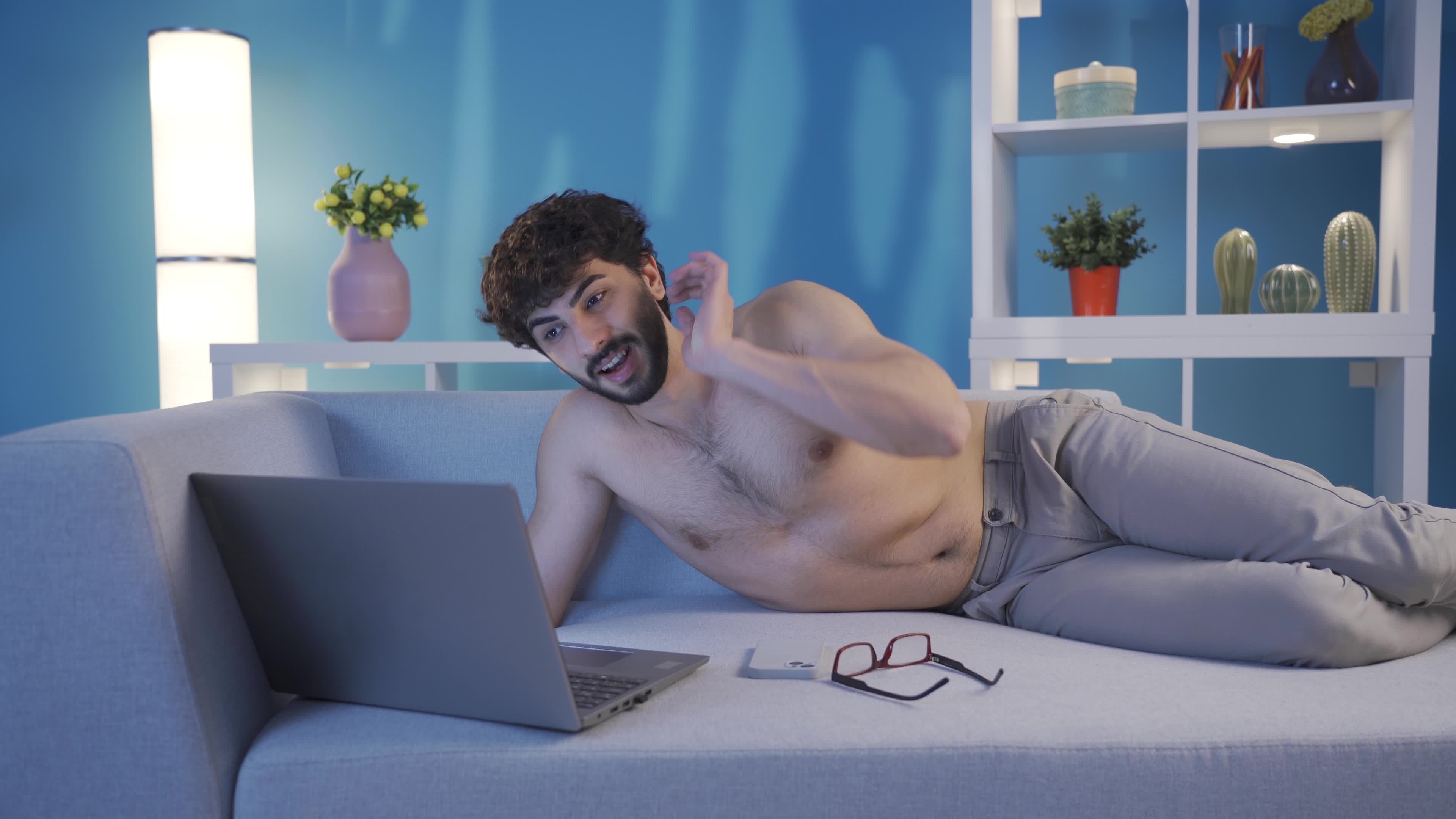 naked with laptop Handsome happy naked young man typing a text using laptop, student doing  homework, creative young man writing new ideas. 21926494 Stock Video at  Vecteezy