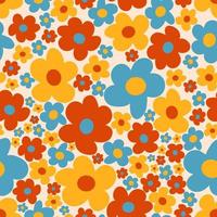 Abstract seamless pattern with vintage groovy daisy flowers vector