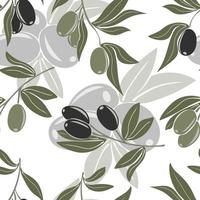 Seamless pattern with olive branches. Black and green fruit of the olive tree vector