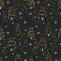 Winter seamless pattern with christmas trees and snowflakes on black background vector