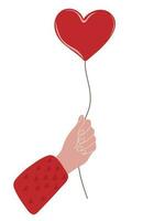 Hand drawn human hand holding heart shaped balloon vector