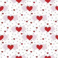 Seamless pattern of hearts with wings and polka dot on white background vector