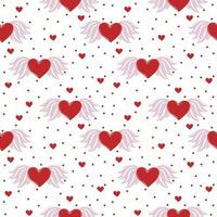 Seamless pattern of hearts with wings and polka dot on white background vector