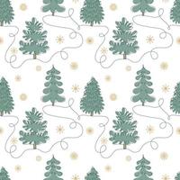 Winter seamless pattern with christmas trees and snowflakes on white background vector