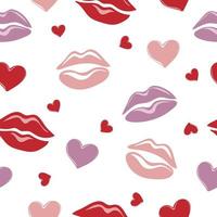 Seamless pattern of hearts and lips on white background vector