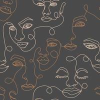 Abstract one line seamless pattern. Continuous one line art background with female faces vector