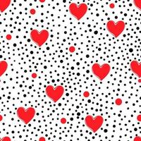 Seamless pattern of red hearts and polka dot on white background vector