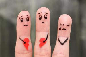 Finger art of family during quarrel. The concept of parents quarrel, child was upset. photo