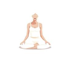 yoga mujer. un mujer lo hace yoga en un loto posición en un blanco antecedentes. el concepto de meditación, yoga y un sano estilo de vida. sin rostro estilo. vector ilustración.