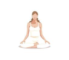 yoga muchacha. un niña lo hace yoga en un loto posición en un blanco antecedentes. el concepto de meditación, yoga y un sano estilo de vida. sin rostro estilo. vector ilustración.