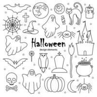 Happy Halloween vector doodle icon set.