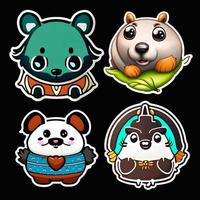 Cute animal sticker panda dog sea lion chicken with outlined isolated to print. photo