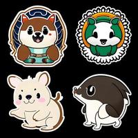 Cute animal sticker wolf porcupine bear mouse with outlined isolated to print. photo