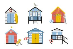 Set of hand drawn beach huts. Colorful summer illustration vector