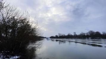 A Boat is Passing in River in Frankfurt Germany video