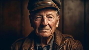 Elderly Senior Male World War II Soldier Portrait - Generatvie AI. photo