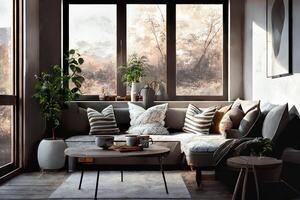 Minimalist Design Interior Resting and Reading Area of Home - Generative AI. photo