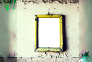 anziano vuoto immagine telaio su Esposto alle intemperie deteriorando parete - trasparente png generativo ai.