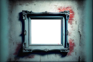 Aged Empty Picture Frame on Weathered Deteriorating Wall - Transparent PNG .
