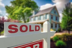 Sold Home For Sale Real Estate Sign in Front of House - . photo