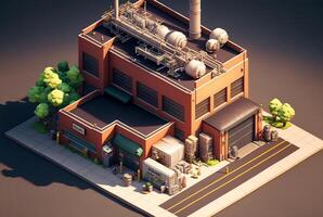 Isometric Commercial Industrial Manufacturing Plant Building - Generative AI. photo