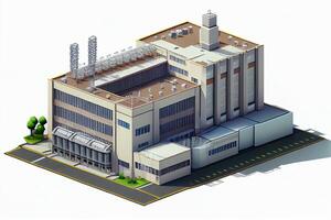 Isometric Commercial Industrial Manufacturing Plant Building - . photo