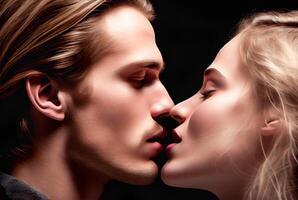 Romantic Caucasian Couple Kissing - . photo