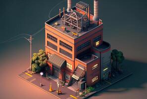 Isometric Commercial Industrial Manufacturing Plant Building - . photo