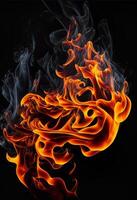 fuego llamas en negro - generativo ai. foto