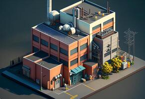 Isometric Commercial Industrial Manufacturing Plant Building - . photo