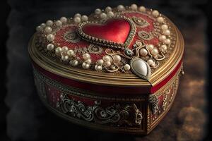 Ornate Heart Shaped Jewelry Box - . photo