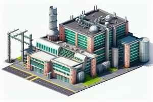 Isometric Commercial Industrial Manufacturing Plant Building - Generative AI. photo
