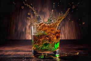 Ice Cubes Splashing Into a St. Patrick's Day Cocktail Glass In a Studio Setting - . photo