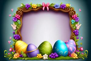 Decorated Easter Eggs and Flower Border Frame - . photo