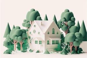 Cut Paper Sculpture Illustration of Small House - . photo