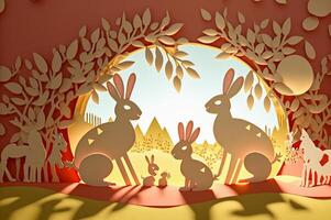 Cut Paper Craft Easter Rabbit Backgrounds - . photo