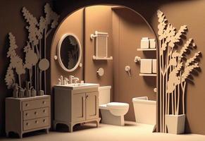 Cut Paper Craft Bathroom Interiors - Generative AI. photo