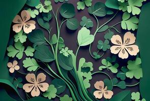 St. Patricks Day Clover Cut Paper Border Background - . photo