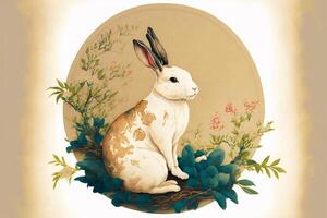 chino acuarela pintura conmemorando el año de el Conejo - generativo ai. foto