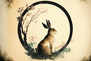 chino acuarela pintura conmemorando el año de el Conejo - generativo ai. foto