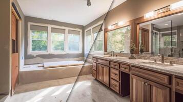 Luxurious Custom Bathroom Upgrade Interior Before And After Construction - . photo