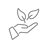 Hand holding plant with leaves vector icon