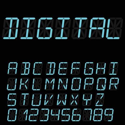 digital font sign. Retro alphabet