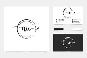 Initial NU Feminine logo collections and business card template Premium Vector