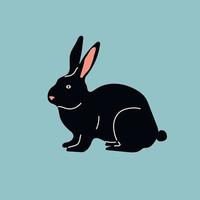 Black rabbit on a blue background. Vector illustration in a minimalist style. Graphic element for design, print, logo