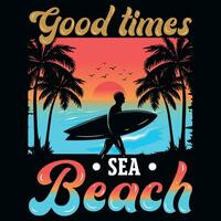 Summer surfing beach graphics tshirt design vector